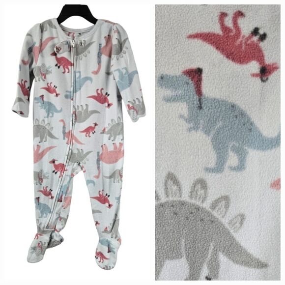 Carter's Girls 18M Dinosaur Print 1-Piece Fleece Footie PJs Sleep Play Pajama - Picture 1 of 6